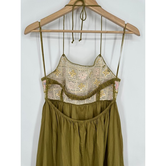 ZARA Granny Square Crochet Dress Halter Ruffle Knit Beaded Midi Green NWT - Picture 7 of 8